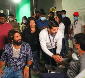 Dream Vault Media Co- Founder pratish with Trivikram srinivas and Allu Arjun druing the ad film Shoot
