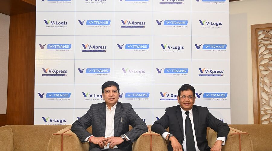 L-R Mr. Rajesh Shah, Executive Director, V-Trans (India) Ltd and Mr. Mahendra Shah, Chairman and Group Managing Director, V-Trans (India) Ltd addressing the media
